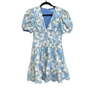 Dress The Population Sequin Floral Mini Dress V-Neck Puff Sleeves Small NWOT